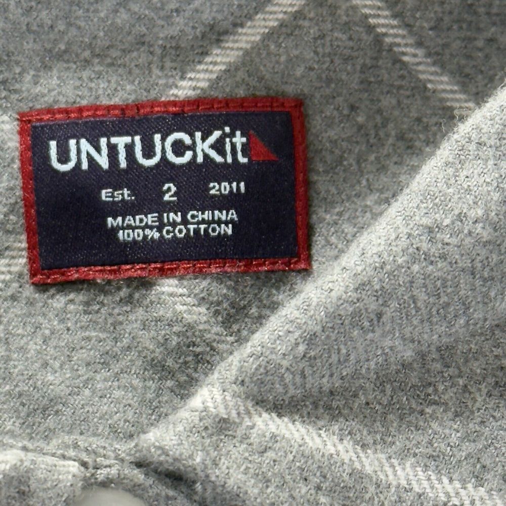 UNTUCKit Women's Size 2 Windowpane Plaid Flannel Gray White Shirt NWOT Button Up - Picture 3 of 11